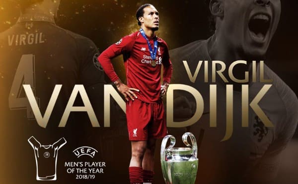 Van Dijk giành giải Cầu thủ xuất sắc nhất châu Âu. Ảnh: UEFA Cup C1, C1, Cup C1 châu Âu, Champions League, Liverpool, tin Liverpool, tin tức Liverpool, Van Dijk, Virgil van Dijk