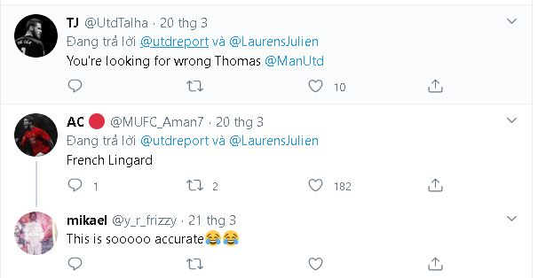 Bình luận của các fan MU. Ảnh: Screenshot Manchester United, Thomas Lemar, Jesse Lingard