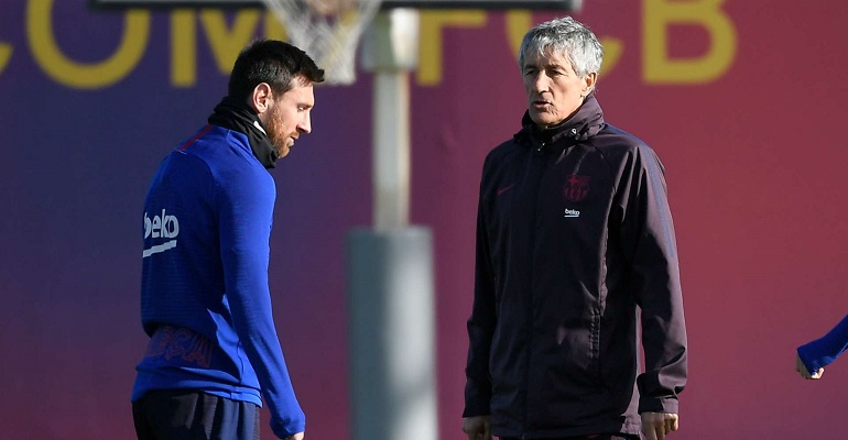 Messi không hài lòng với HLV Setien. Ảnh: FC Barca Messi, Quique Setien, Barcelona, Cúp C1, Champions League