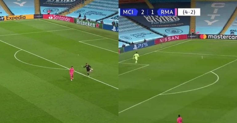 Cú phát bóng kỷ lục của Ederson. Ảnh: Screenshot Ederson, Man City, Champions League, Real Madrid