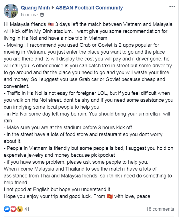 CĐV Việt Nam đưa ra những lời khuyên cho CĐV Malaysia khi tới Hà Nội Việt Nam vs Malaysia, CĐV Việt Nam, Ultras Malaysia, Vòng loại World Cup 2022, CĐV Malaysia