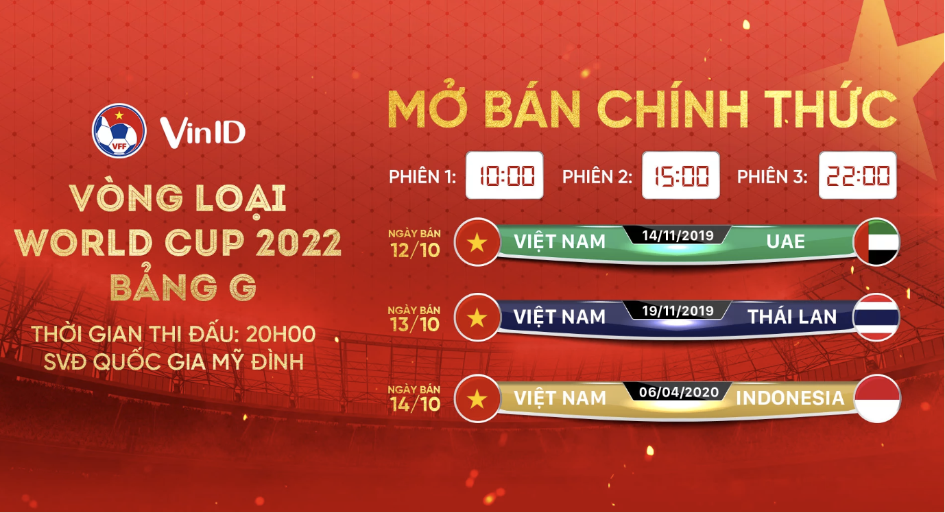 NHM vẫn có thể mua vé các trận đấu của ĐT Việt Nam qua ứng dụng VinID VFF, vé xem ĐT việt nam, ĐT việt nam, Việt nam vs Thái Lan, vòng loại world cup 2022, Vin ID