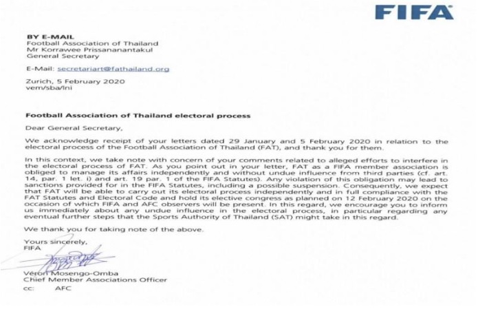 FIFA gửi cảnh báo tới LĐBĐ Thái Lan Thai lan bi cam thi dau quoc te